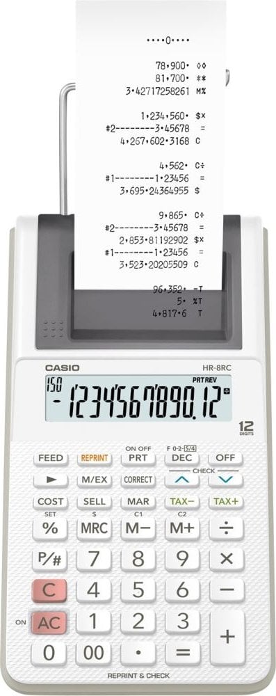 CASIO HR-8RC-WE-DC Temel Hesap Makineleri